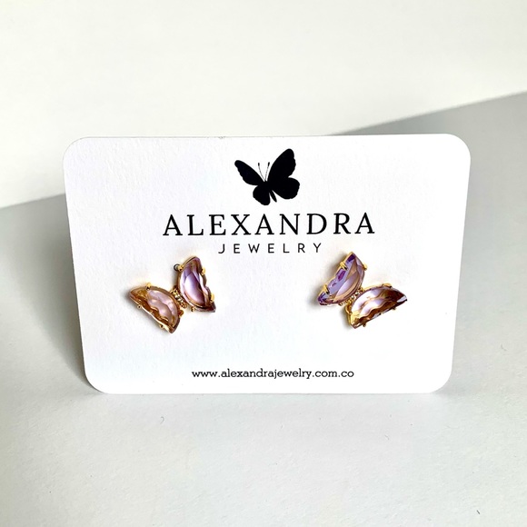 5 for $30 💕 Violet Glass Butterfly Earring - Picture 1 of 4